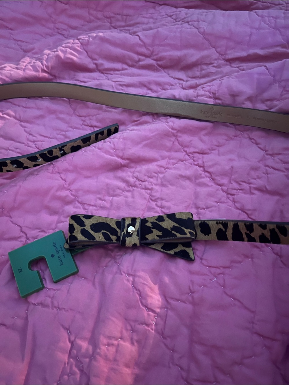 kate spade Leopard Print Bow Skinny Belt - Black/Brown New Size XL